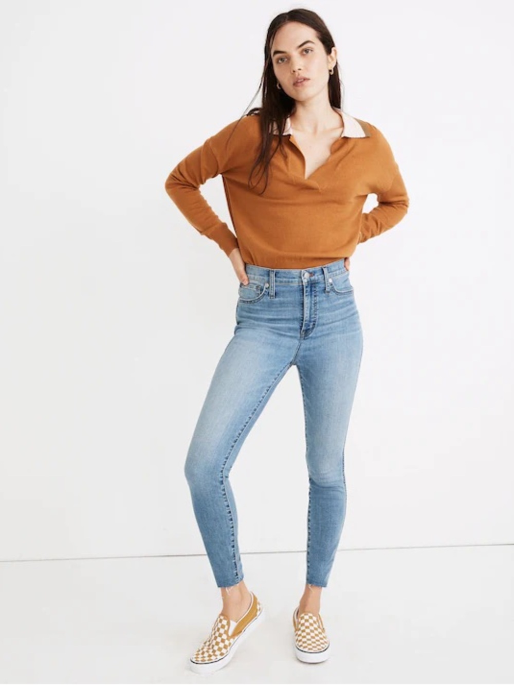 MADEWELL 10” High-Rise Skinny Jeans in Highview Wash: Raw Hem Super Stretch - 23